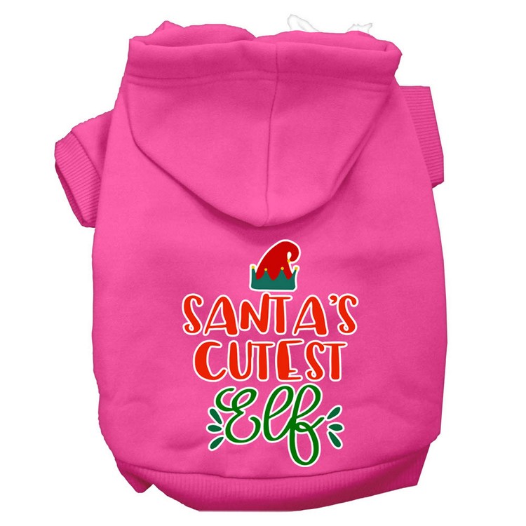 Santa's Cutest Elf Screen Print Dog Hoodie Bright Pink XS